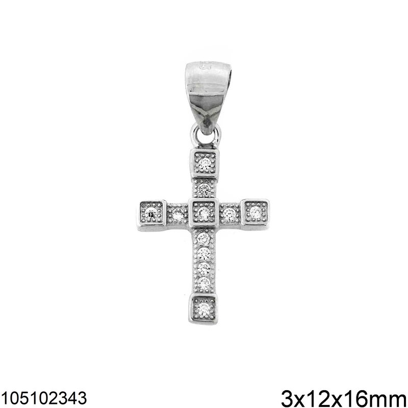 Μενταγιόν Ασημένιο 925 Σταυρός με Ζιργκόν 3x12x16mm
