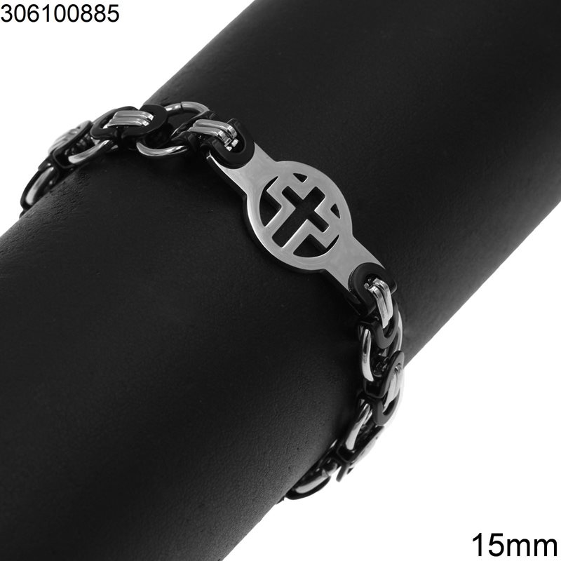 Stainless Steel Bracelet Circle with Cross 15mm