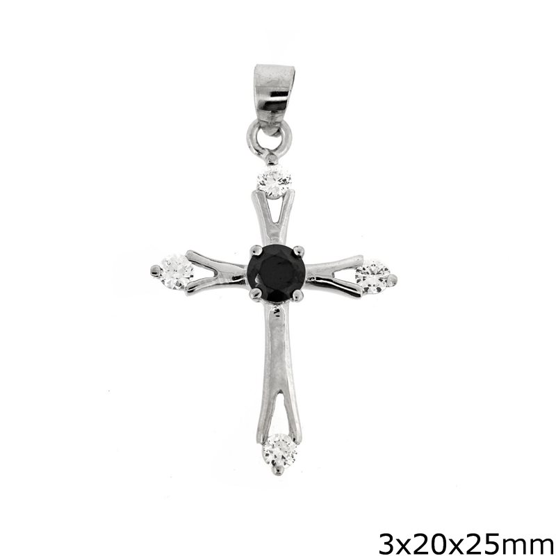 Silver 925 Pendant Cross with Zircon 3x20x25mm