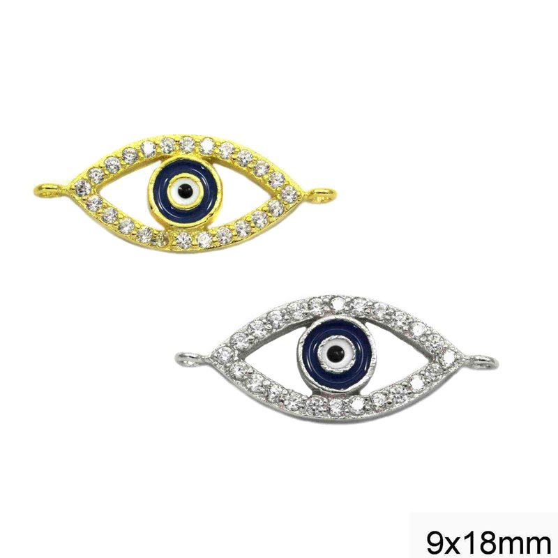 Silver 925 Spacer  Evil Eye with Enamel and Zircon 9x18mm