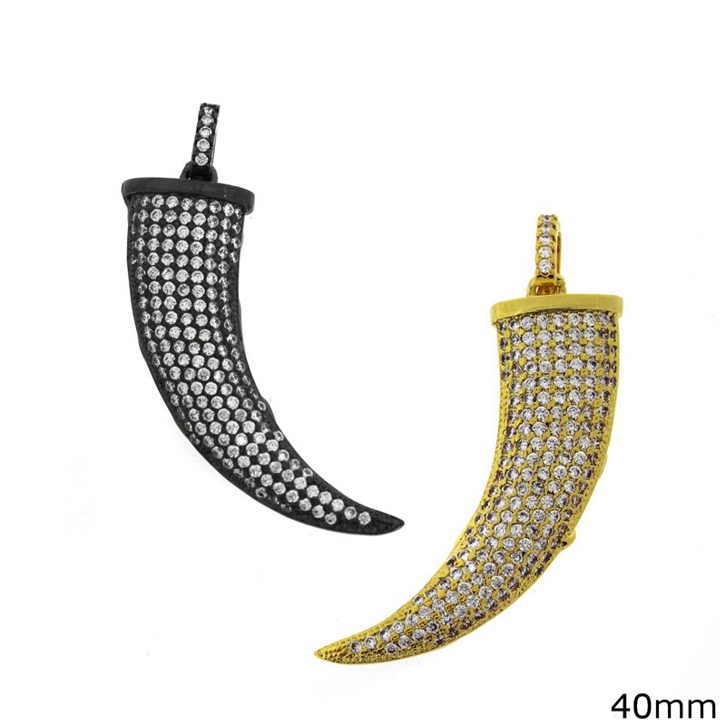 Metallic Pendant Tooth with Zircon 40mm