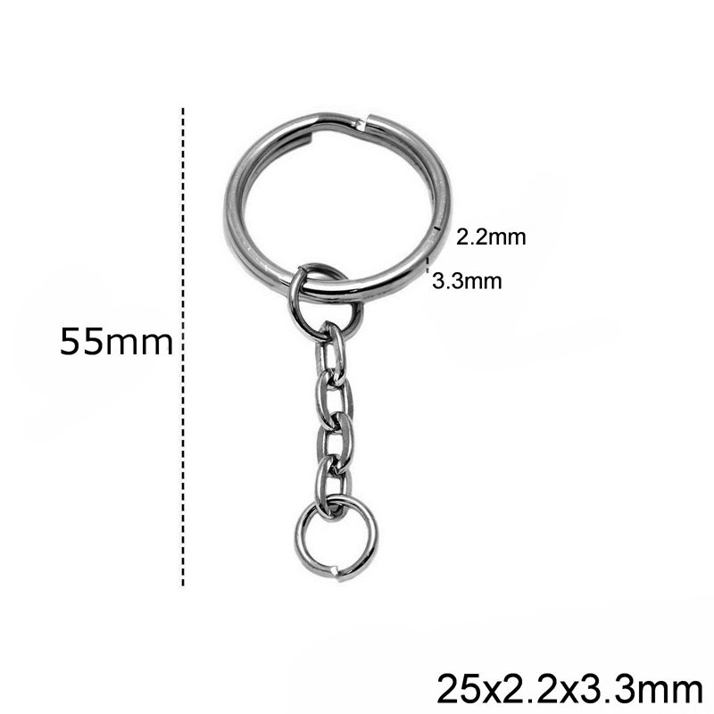 Iron Keychain with Split Ring Rounded Wire 25x2.2x3.3mm and Flat Oval Link Chain