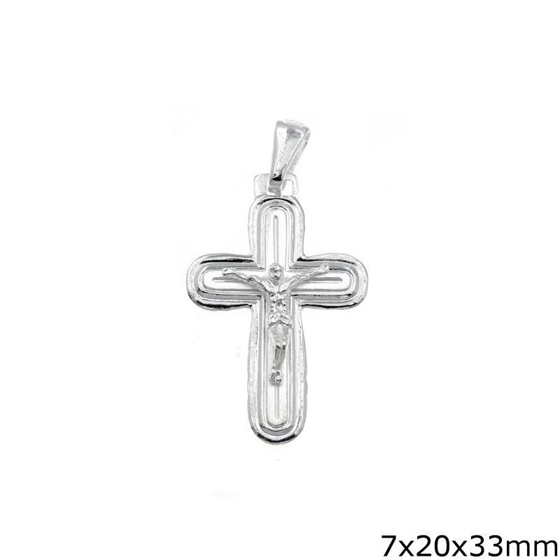 Silver 925 Stamped Pendant Cross Jesus Christ 7x20x33mm