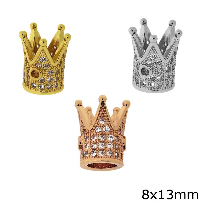 Metallic Crown Bead with Zircon 8x13mm