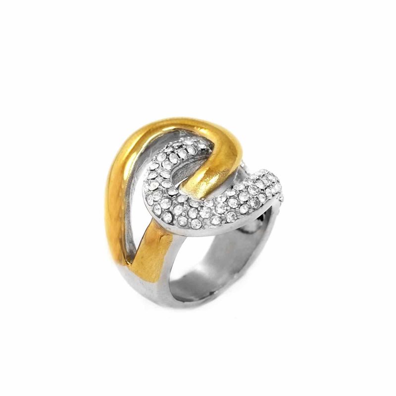 Stainless Steel Ring with Lacing and Zircon