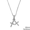 Silver 925 Necklace with Double Cross 7x12mm &10mm