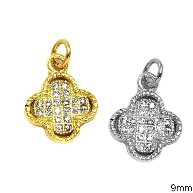 Silver 925 Cross Pendant with Zircon 9mm