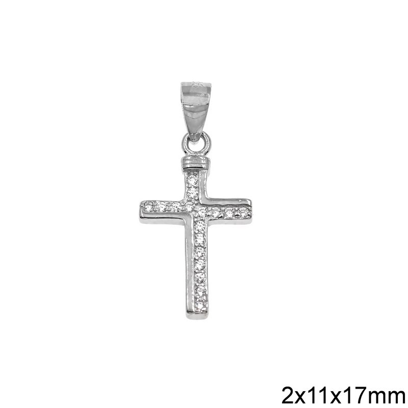 Silver Pendant Cross with Zircon 2x11x17mm