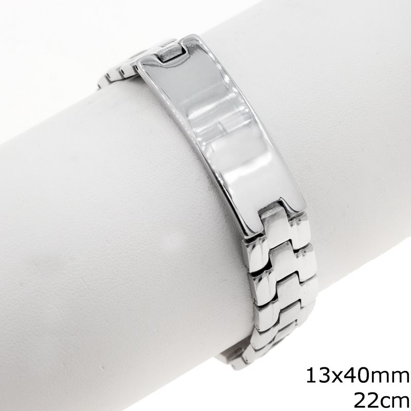 Stainless Steel Tag 13x40mm with Metal Band Bracelet 22cm