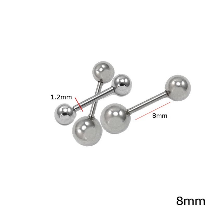 Σκουλαρίκι Ατσάλινο Μπάρα 8mm, με Πάχος 1.2mm
