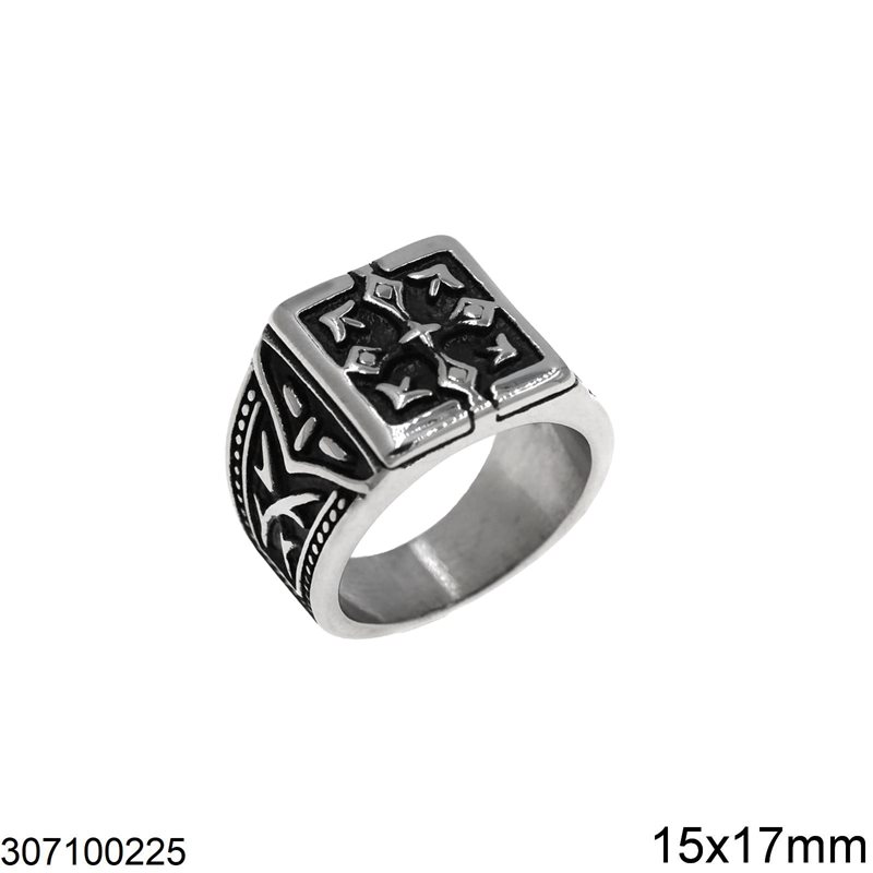 Stainless Steel Male Ring Cross with Leaves 15x17mm