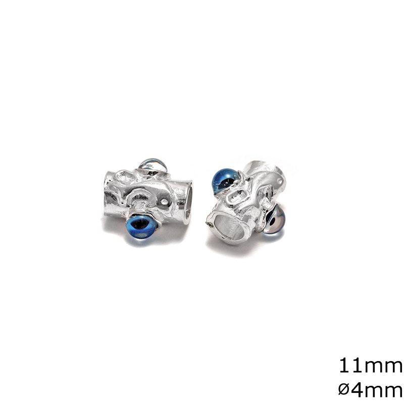 Silver  925 Tube Bead Dolphin & Evil Eye 11mm