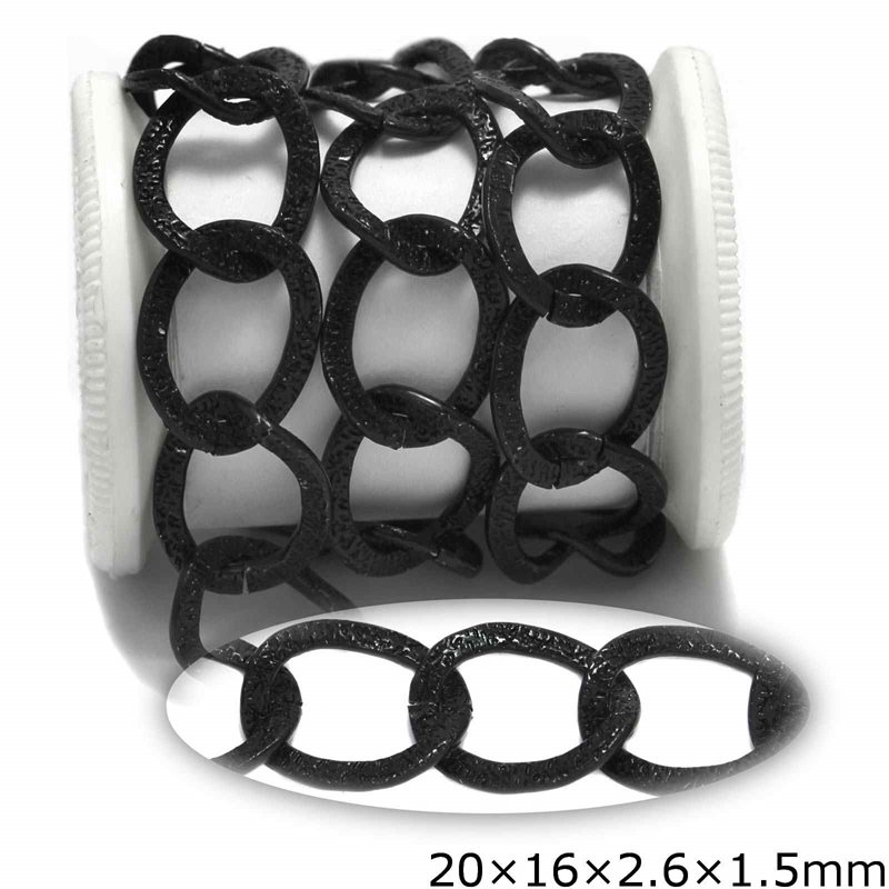 Αλυσίδα Αλουμινίου Γκουρμέτ 20x16x2.6x1.5mm, Μαύρο Χρώμα