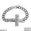 Stainless Steel Bracelet Gourmet Chain 10x12mm and Cross with Jesus 35x65mm