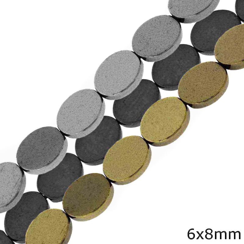 Flat Oval Hematine Beads 6x8mm