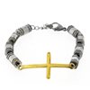Stainless Steel Bracelet Cross with Striped Beads 22x40mm