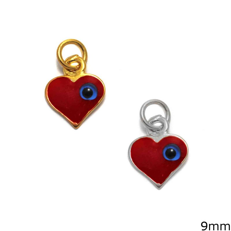 Silver  925 Pendant Heart with Evil Eye and Enamel 9mm