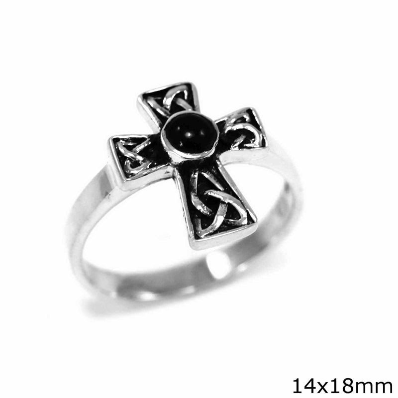 Silver  925 Ring Cross with Onyx 14x18mm