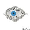 Metallic Spacer Hamsa with MOP and Evil Eye 18x27mm