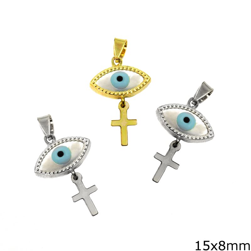 Silver  925  Pendant Evil Eye Mop-shell with cross 15x8mm
