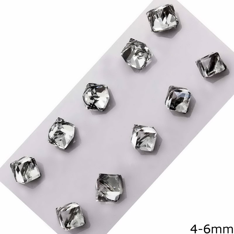 Σκουλαρίκια Ατσάλινα Κύβος με Κρύσταλλο 4-6mm