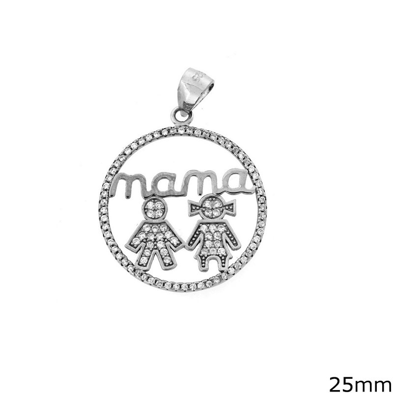Silver 925 Pendant "Mama" with zircon 25mm
