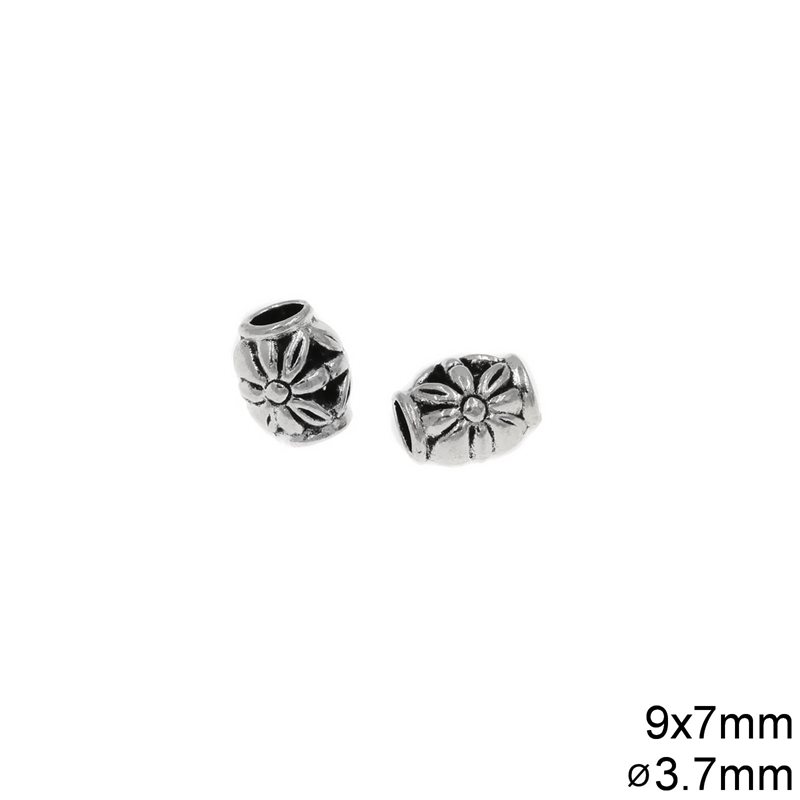 Casting Hollow Bead 9x7mm with 3.7mm Hole, Antique silver plated (0,85gr)