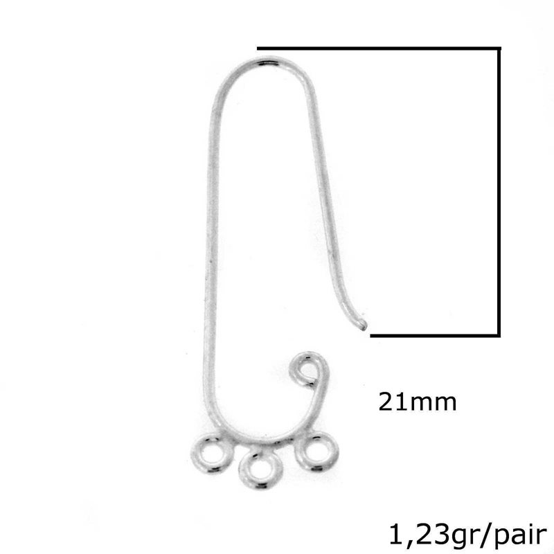 Silver 925 Earring Hook 21mm 1,23gr/pair