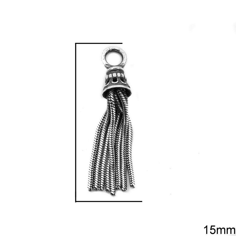 Silver 925 Tassel with Round Snake Chain 15mm