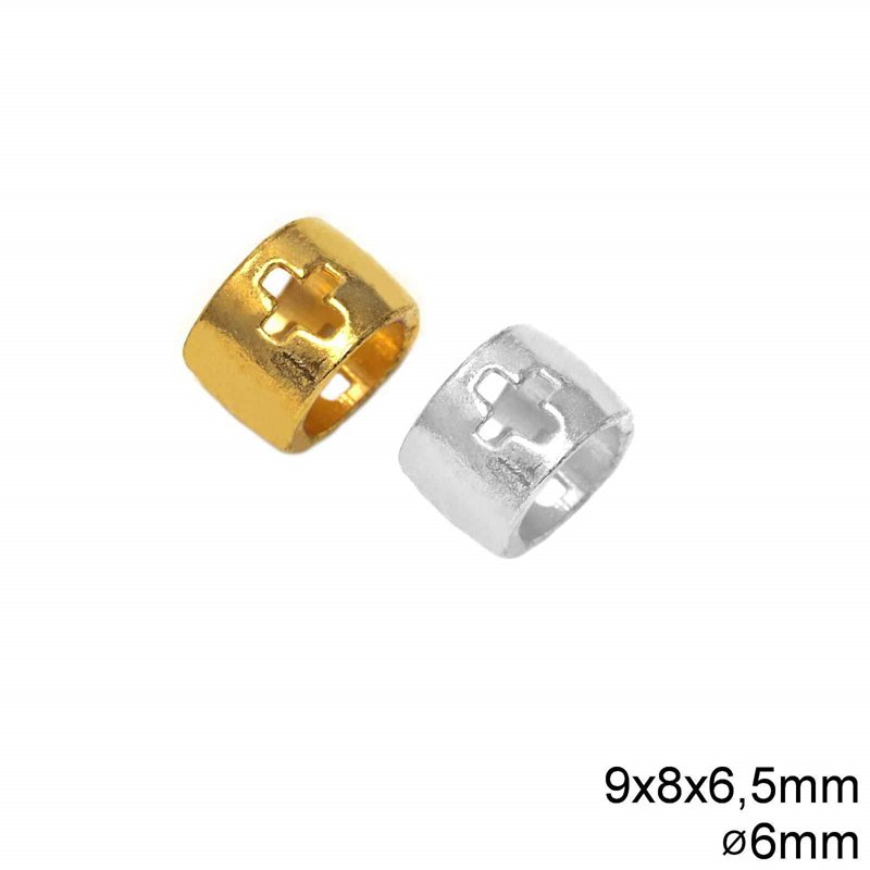 Χάνδρα Χυτή με Σταυρό 9x8x6.5mm με τρύπα 6mm