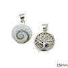 Silver 925 Double Sided Pendant Tree of Life with Shiva's Eye 15mm