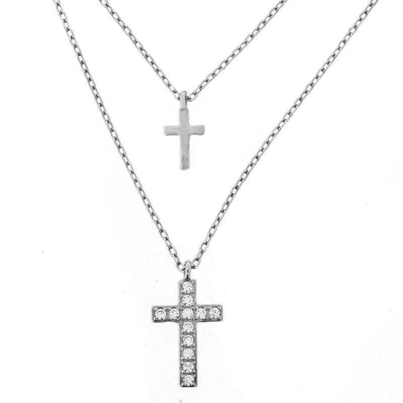 Silver 925 Double Necklace  Cross with Zircon