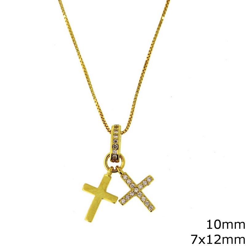 Silver 925 Necklace with Double Cross 7x12mm &10mm