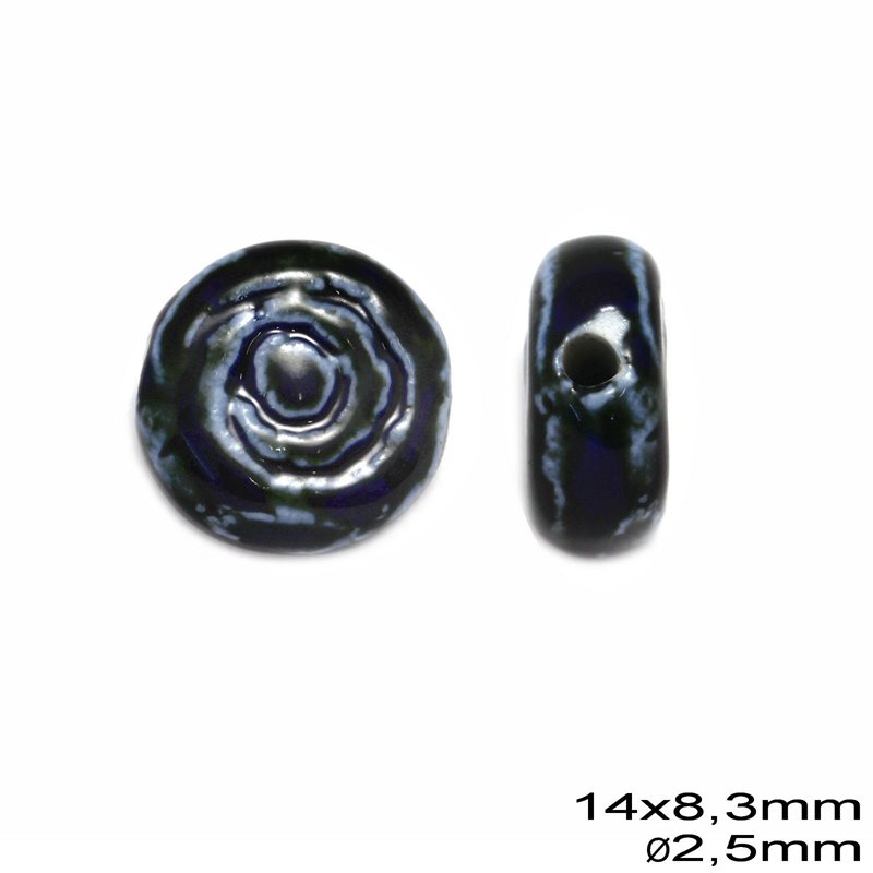 Χάνδρα Κεραμική Στρογγυλή 14x8,3mm με τρύπα 2,5mm