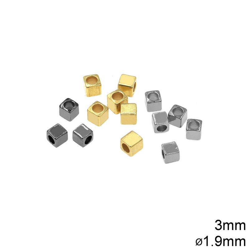 Brass Cube Bead 3mm with Hole 1.9mm 