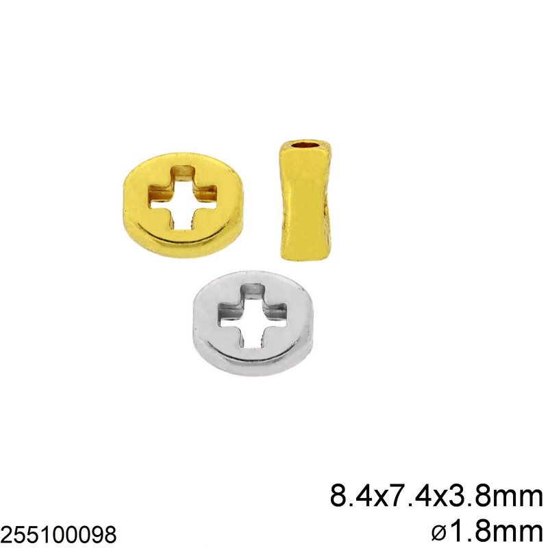 Casting Flat Oval Bead with Cross 8.4x7.4x3.8mm and Hole 1.8mm