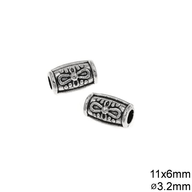 Casting Bead 11x6mm with Hole 3.2mm, Antique silver plated