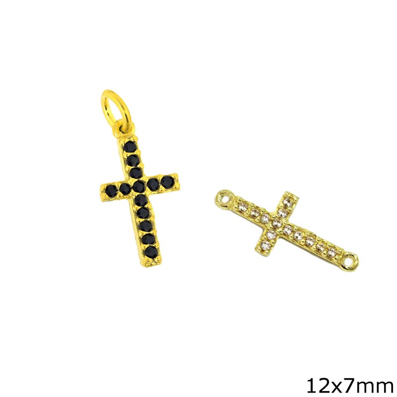 Silver 925 Pendant & Spacer Cross with Zircon 12x7mm