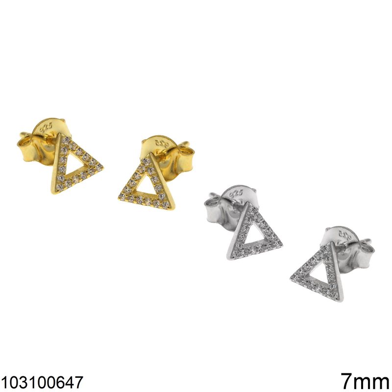 Silver 925 Earrings Triangle with Zircon 7mm