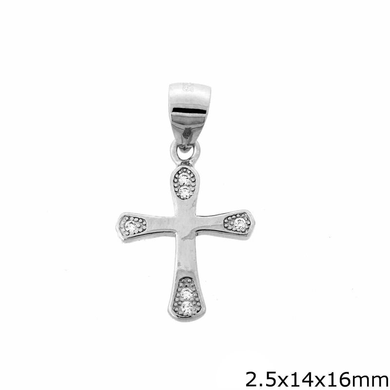 Silver 925 Pendant Cross with Zircon 2.5x14x16mm