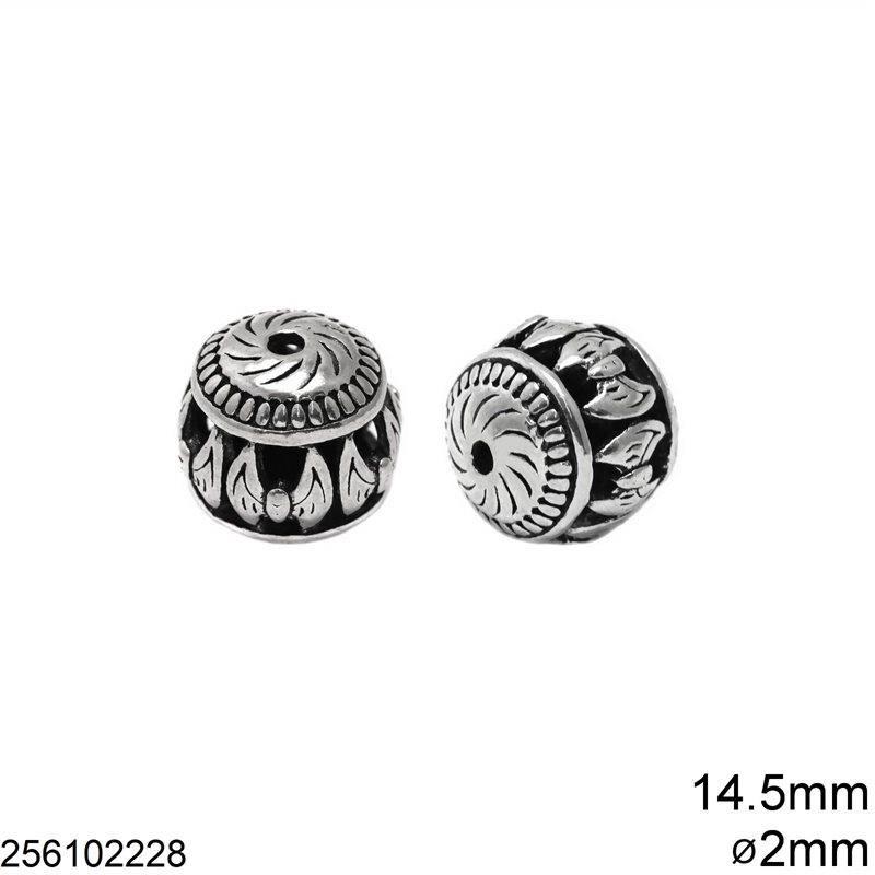 Casting Hollow Bead 14.5mm with Hole 2mm , Antique silver plated (3,2gr)