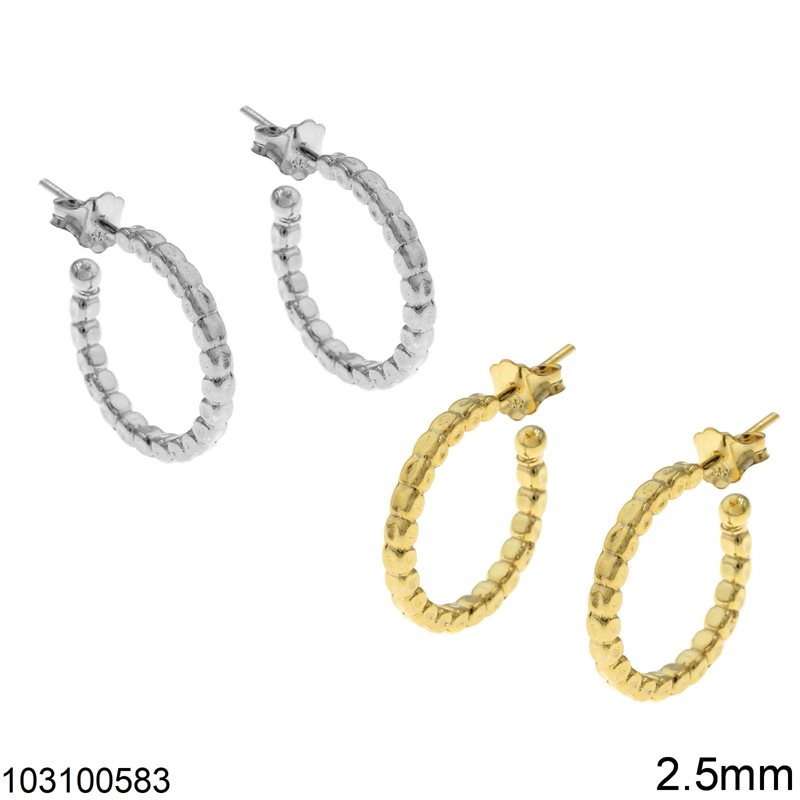 Silver 925 Stud Earrings Hoop with Tube 2.5mm