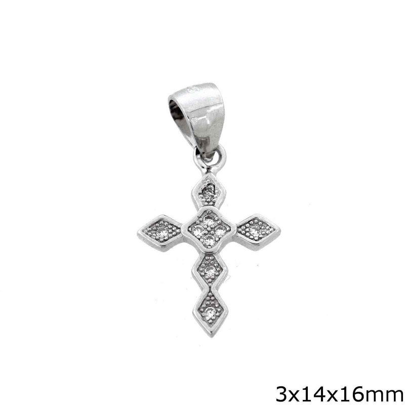 Silver 925 Pendant Cross with zircon 3x14x16mm