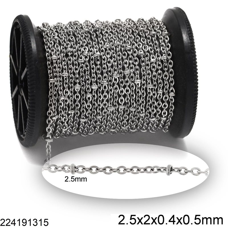 Stainless Steel Link Chain Flat Wire 2.5x2x0.4x0.5mm with Ball 2.5mm