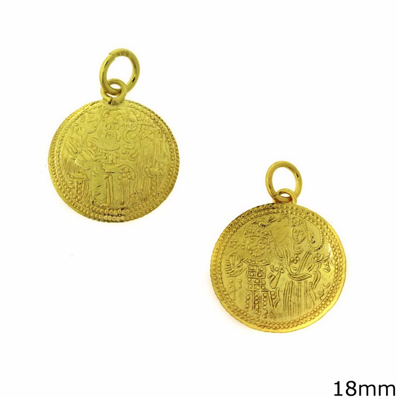 Gold Constantinato Coin Pendant 18mm K14 1.1gr