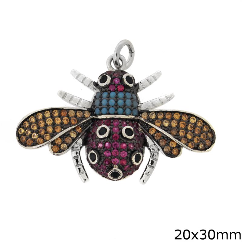 Metallic Pendant Bee with colorful zircon 20x30mm