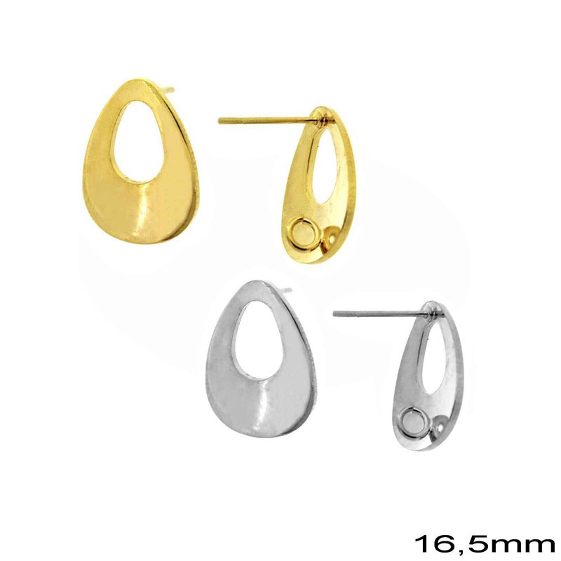 Brass Pearshape Earring Stud 16,5mm