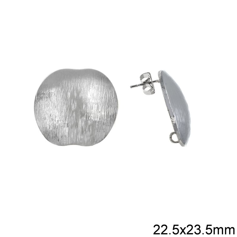 Casting Brass Curved Stud Earring with Ring 22.5x23.5mm, Nickel color NF