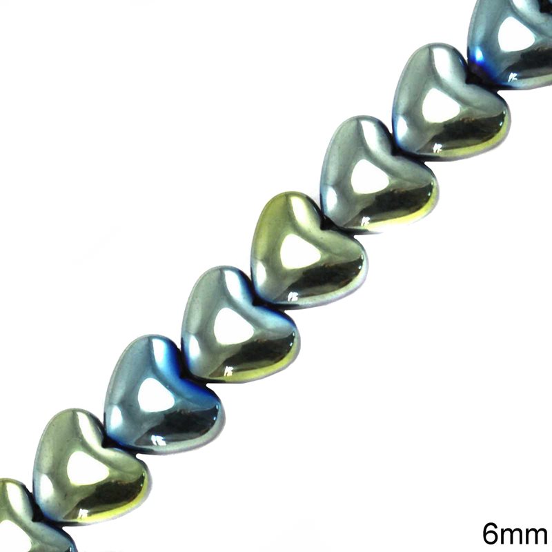 Hematine Heart Beads 6mm