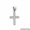Silver 925 Pendant Cross with Zircon 2x12x17mm